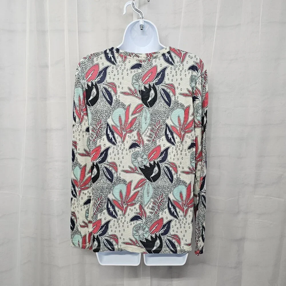 Stateside Blue Red Long Sleeve Tee Shirt Floral Artsy Boho XL - Picture 6 of 10